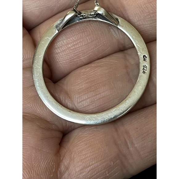 Vintage Delicate Sterling Silver & Marcasite Open Circle Pendant 1 1/4" Wide - Picture 16 of 16